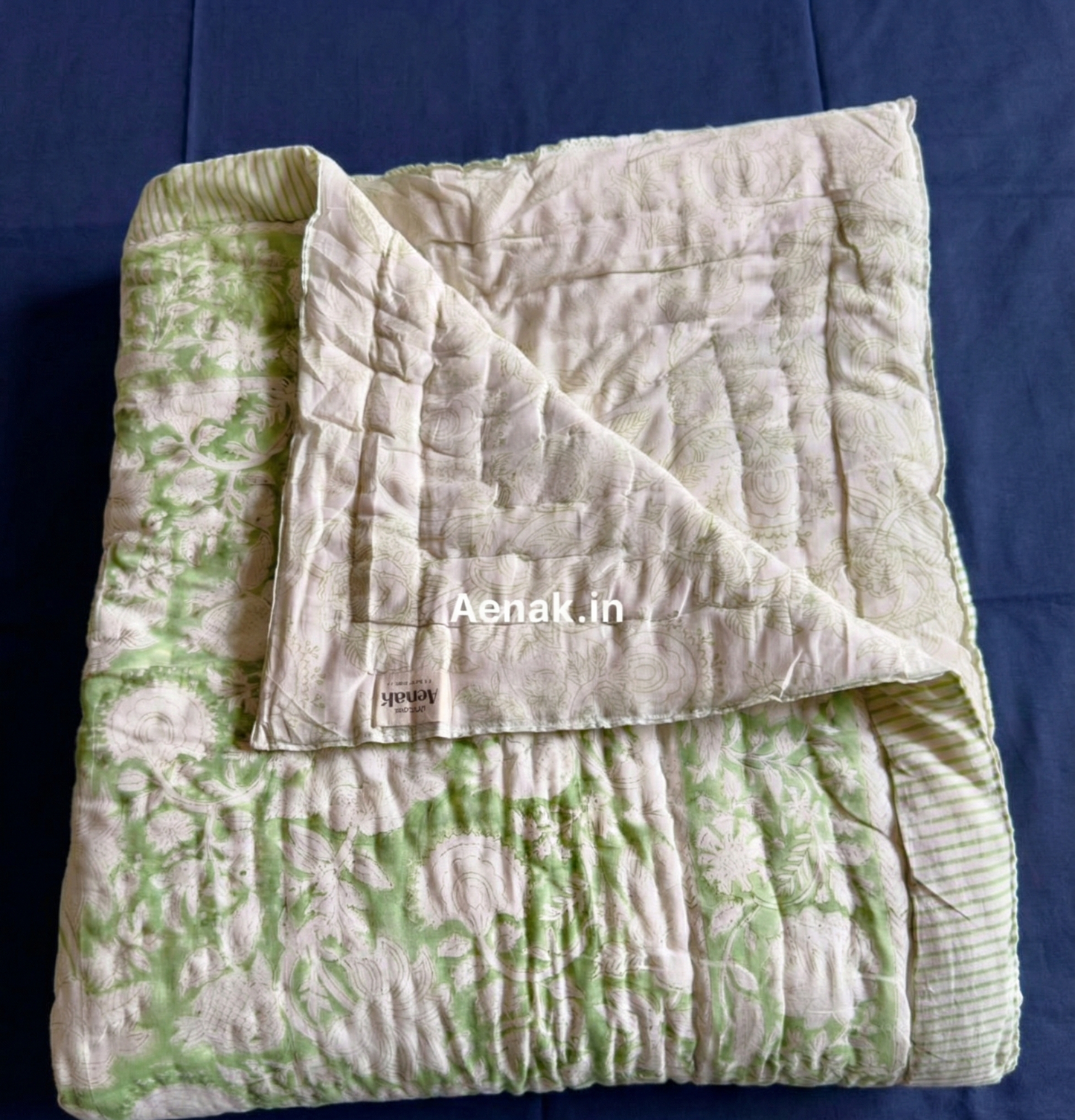 Green Garden Handblock Reversible Mulmul Cotton Quilt