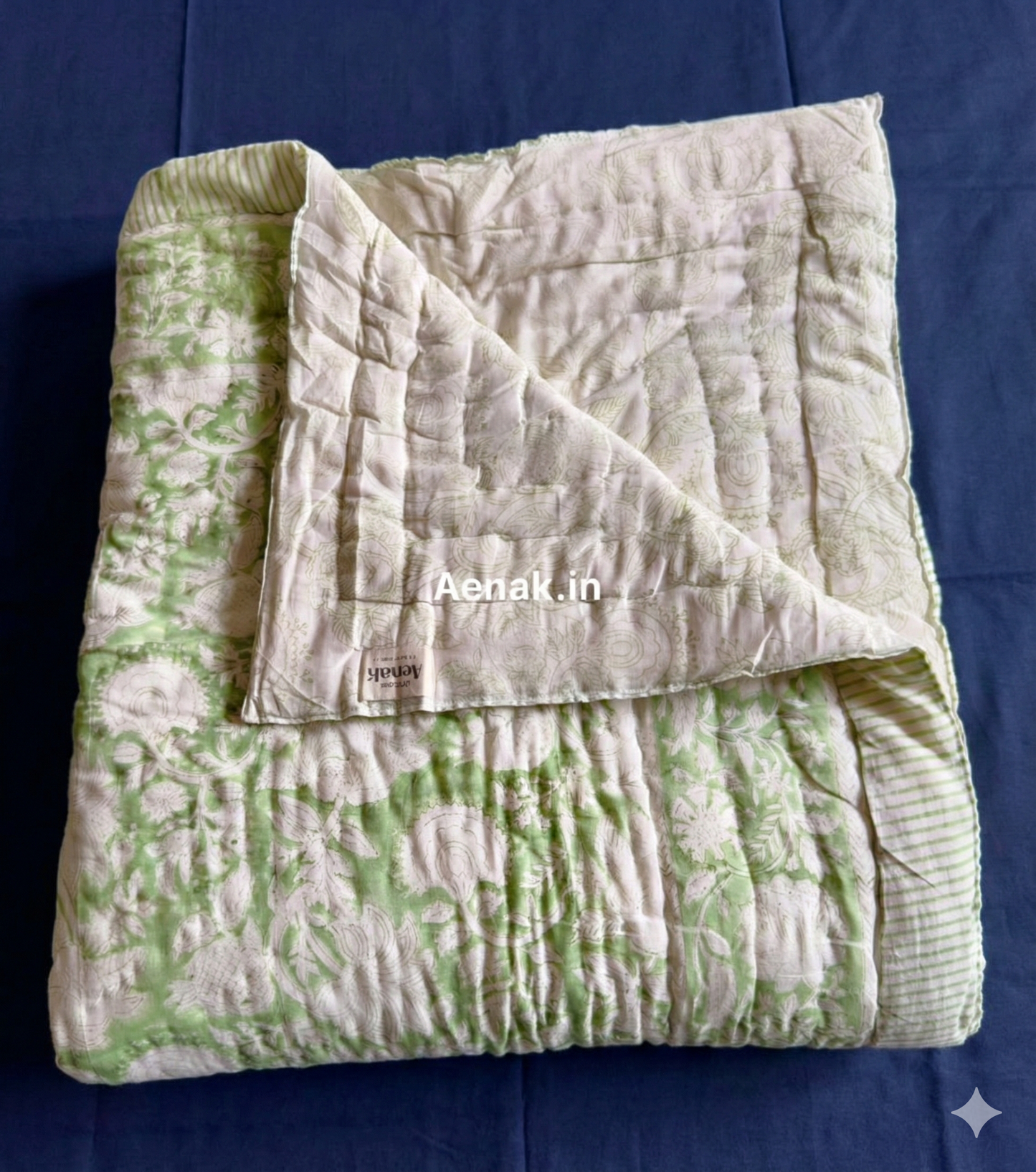 Green Garden Handblock Bedsheet + Quilt Combo Set