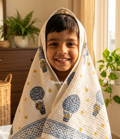 Skyward Dreams Handblock Waffle Cotton Bathing Towel
