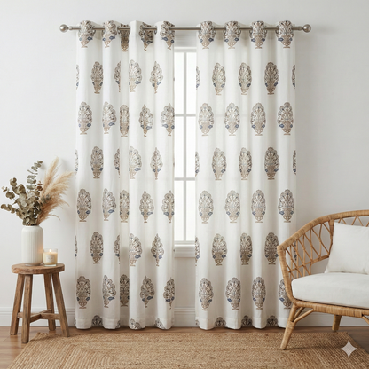 Brown Dahlia Handblock Curtains