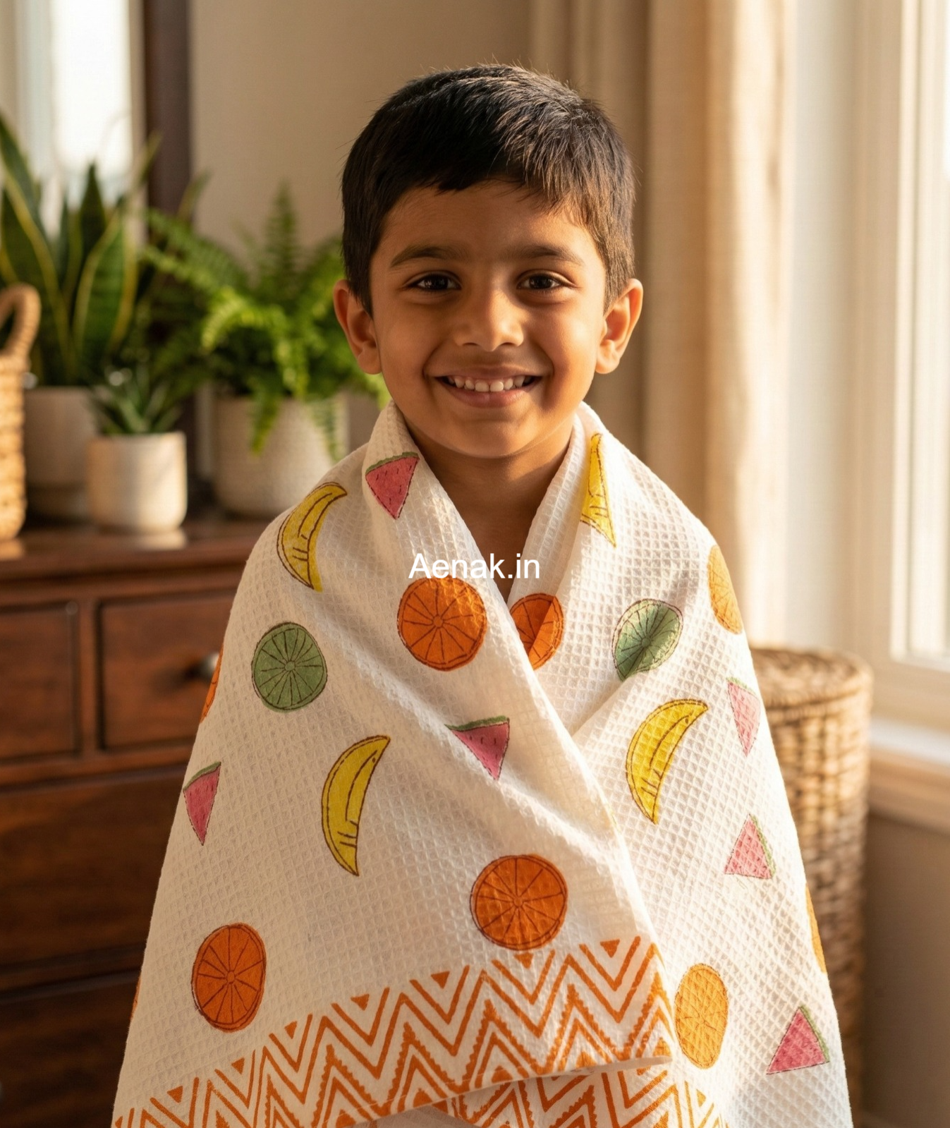 Fresh Fruit Handblock Waffle Cotton Bathing Towel