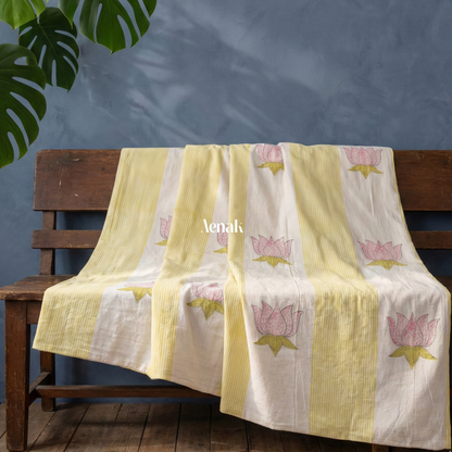 Pichwai Lotus Handblock Mulmul Cotton Reversible Dohar