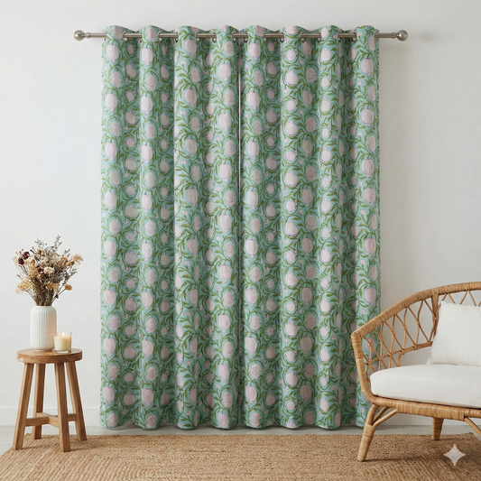 Pink Anaar Handblock Curtains