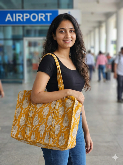 Orange Tiger Quilted Cotton Zipper Travel Bag