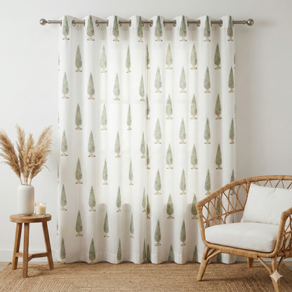 Green Cypress Hill Handblock Curtains