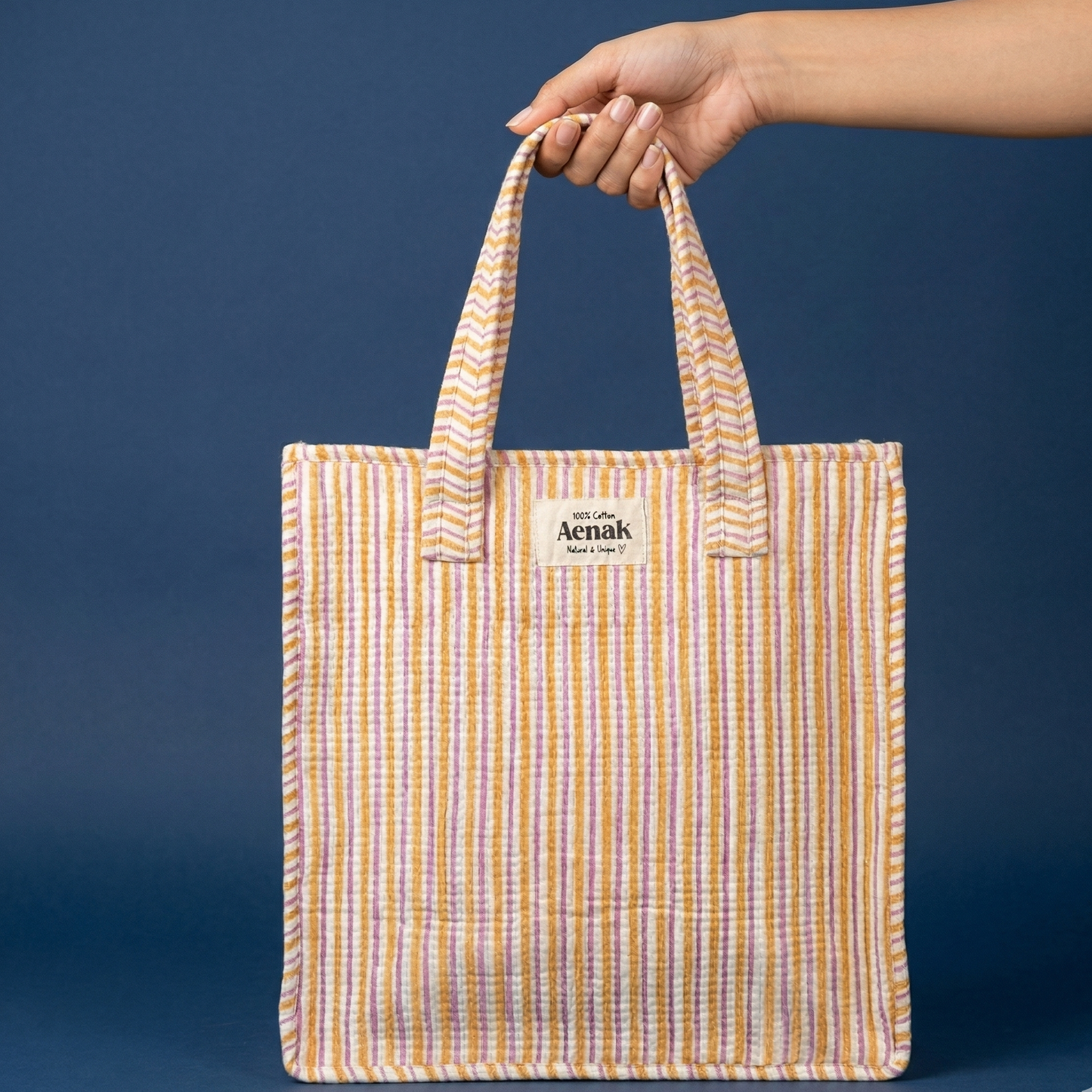 Pink & Orange Striped Handblock Lunch Bag