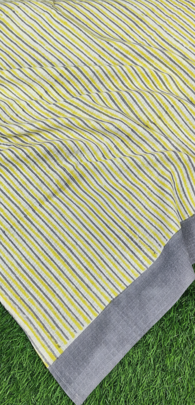 Yellow Striped Handblock Waffle Cotton Towel
