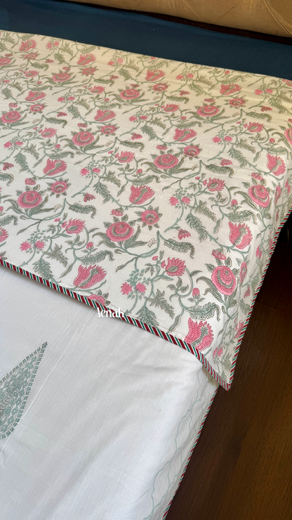 Green Ashoka Handblock Printed Mulmul Cotton Reversible Dohar