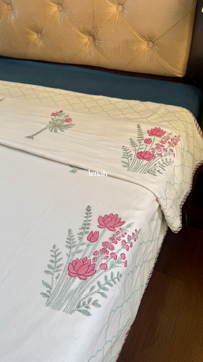 Green Ashoka Handblock Printed Mulmul Cotton Reversible Dohar