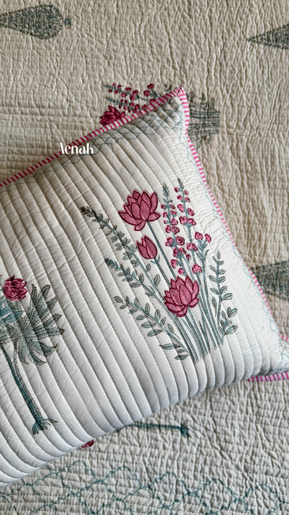 Green Ashoka Handblock Bedsheet + Straight Quilted Bedcover Combo (Beige Base)