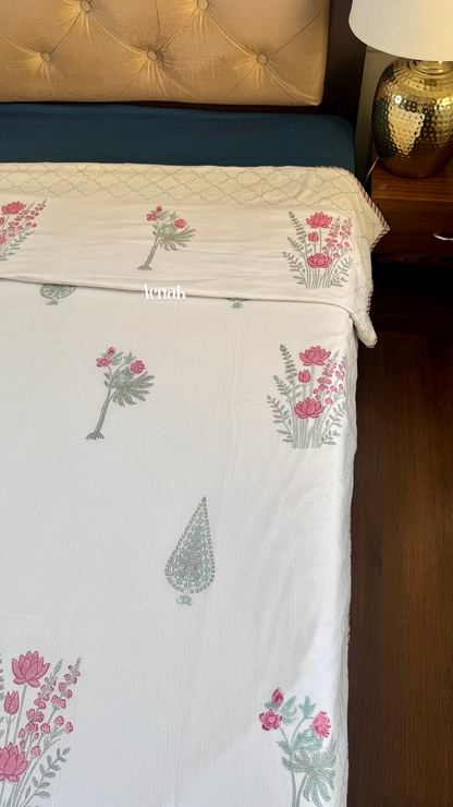 Green Ashoka Handblock Printed Mulmul Cotton Reversible Dohar