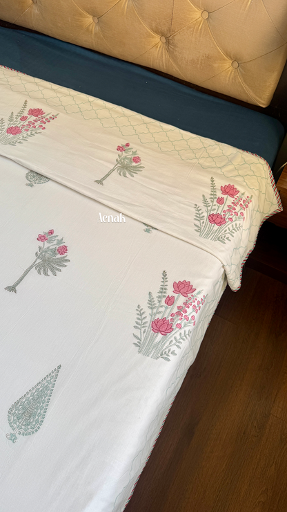 Green Ashoka Handblock Printed Mulmul Cotton Reversible Dohar