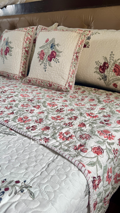 Burgundy Anaar Handblock Printed Reversible Quilted Bedcover