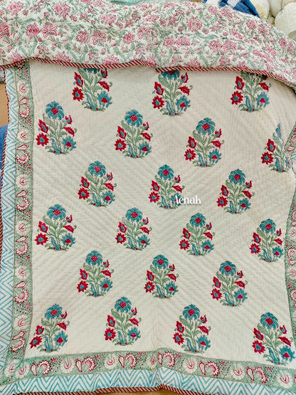 Dark Pink Boota Handblock Reversible Mulmul Cotton Single Quilt