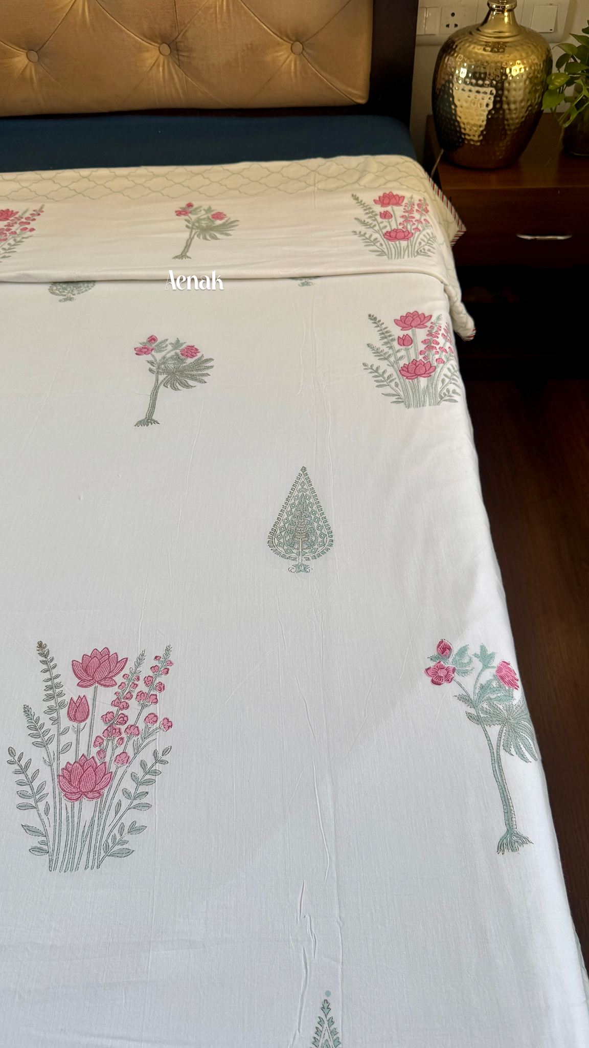 Green Ashoka Handblock Printed Mulmul Cotton Reversible Dohar