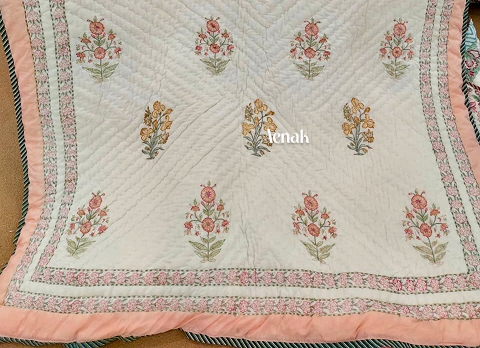 Peach & Yellow Guldasta Handblock Reversible Mulmul Cotton Single Quilt