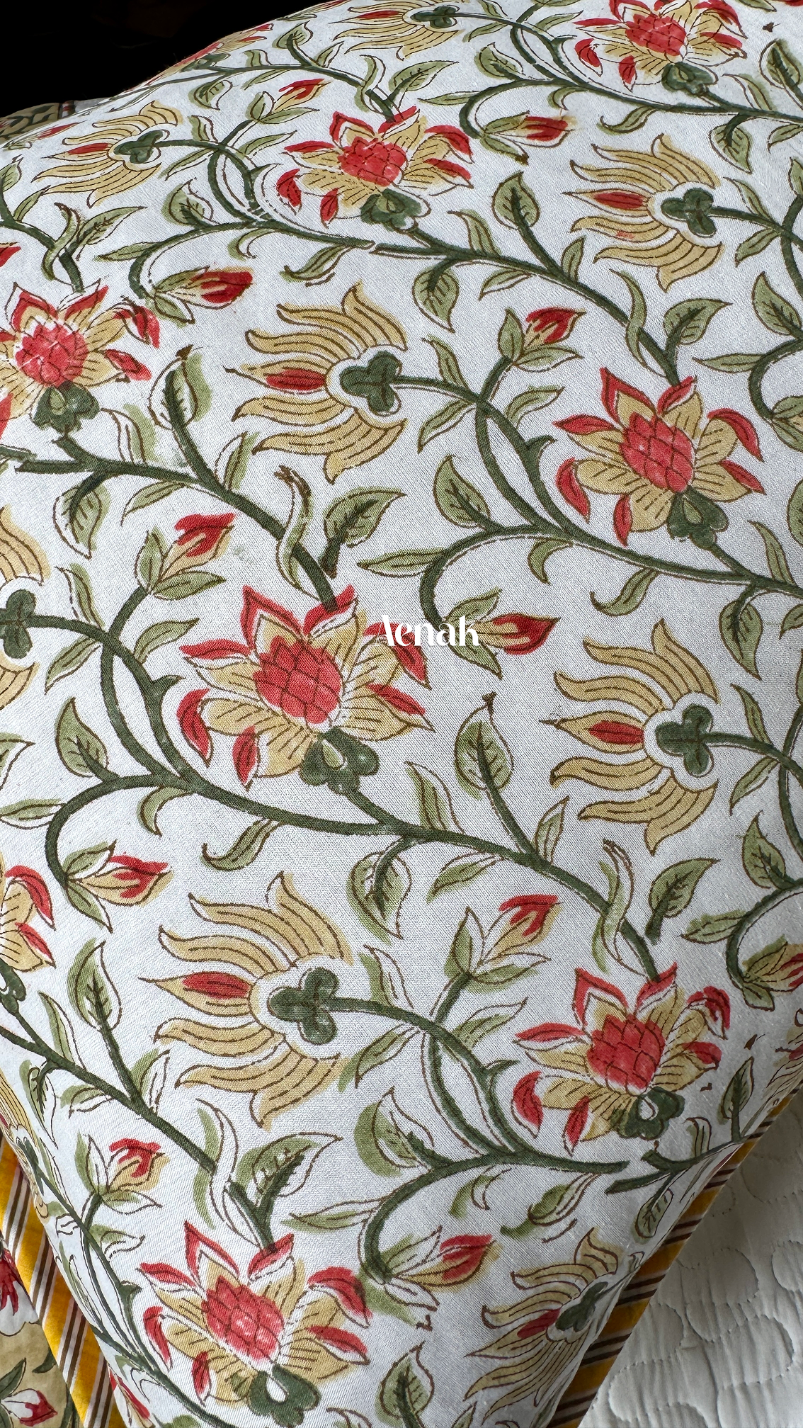 Yellow Phool Boota Handblock Printed Reversible Quilted Bedcover