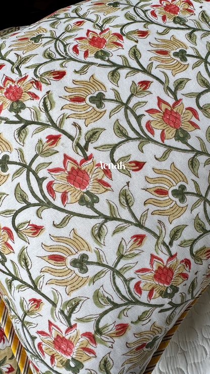 Yellow Phool Boota Handblock Printed Reversible Quilted Bedcover