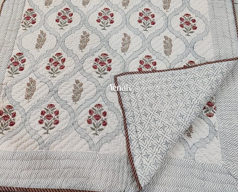 Blue Jaal Handblock Reversible Mulmul Cotton Single Quilt