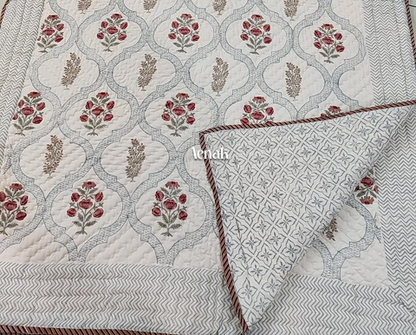 Blue Jaal Handblock Reversible Mulmul Cotton Single Quilt