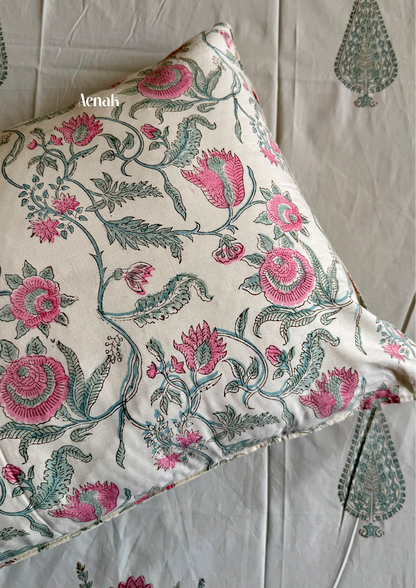 Green Ashoka Handblock Bedsheet + Straight Quilted Bedcover Combo (Beige Base)