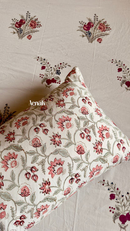 Burgundy Anaar Handblock Printed Premium Cotton Bedsheet Set (Beige Base)