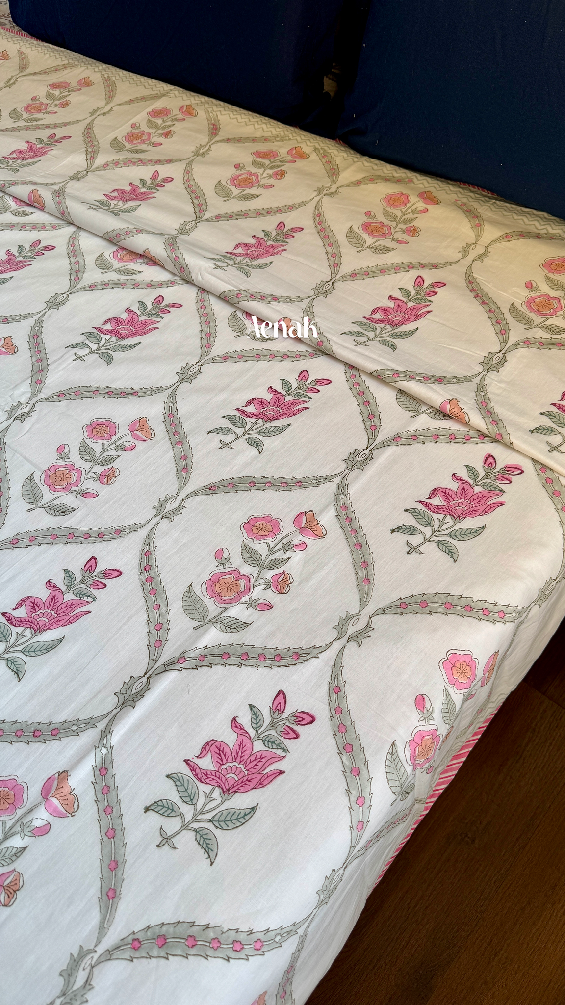 Pink Periwinkle Handblock Bedsheet + Dohar Combo