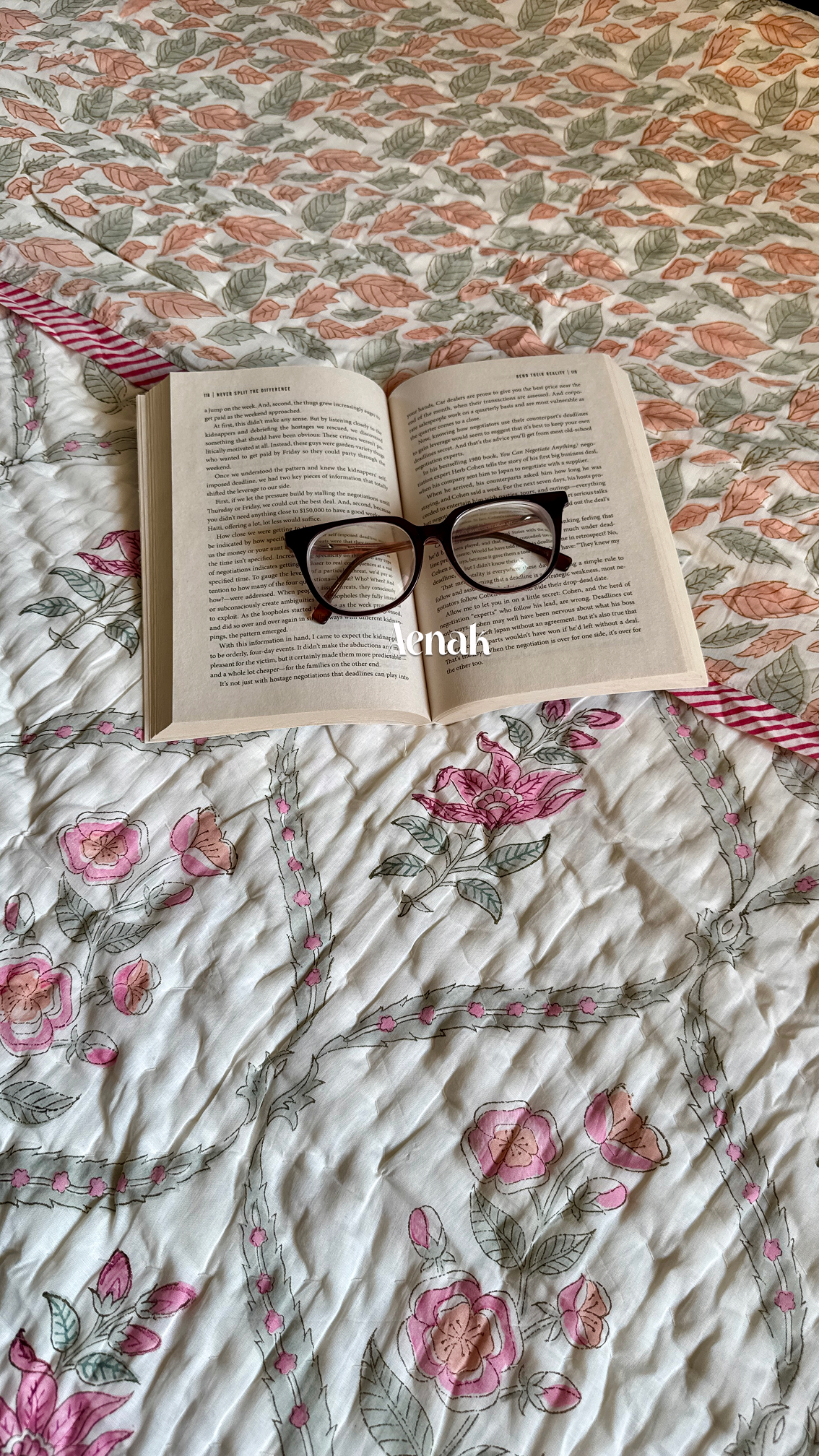 Green Ashoka Handblock Printed Reversible Mulmul Cotton Quilt