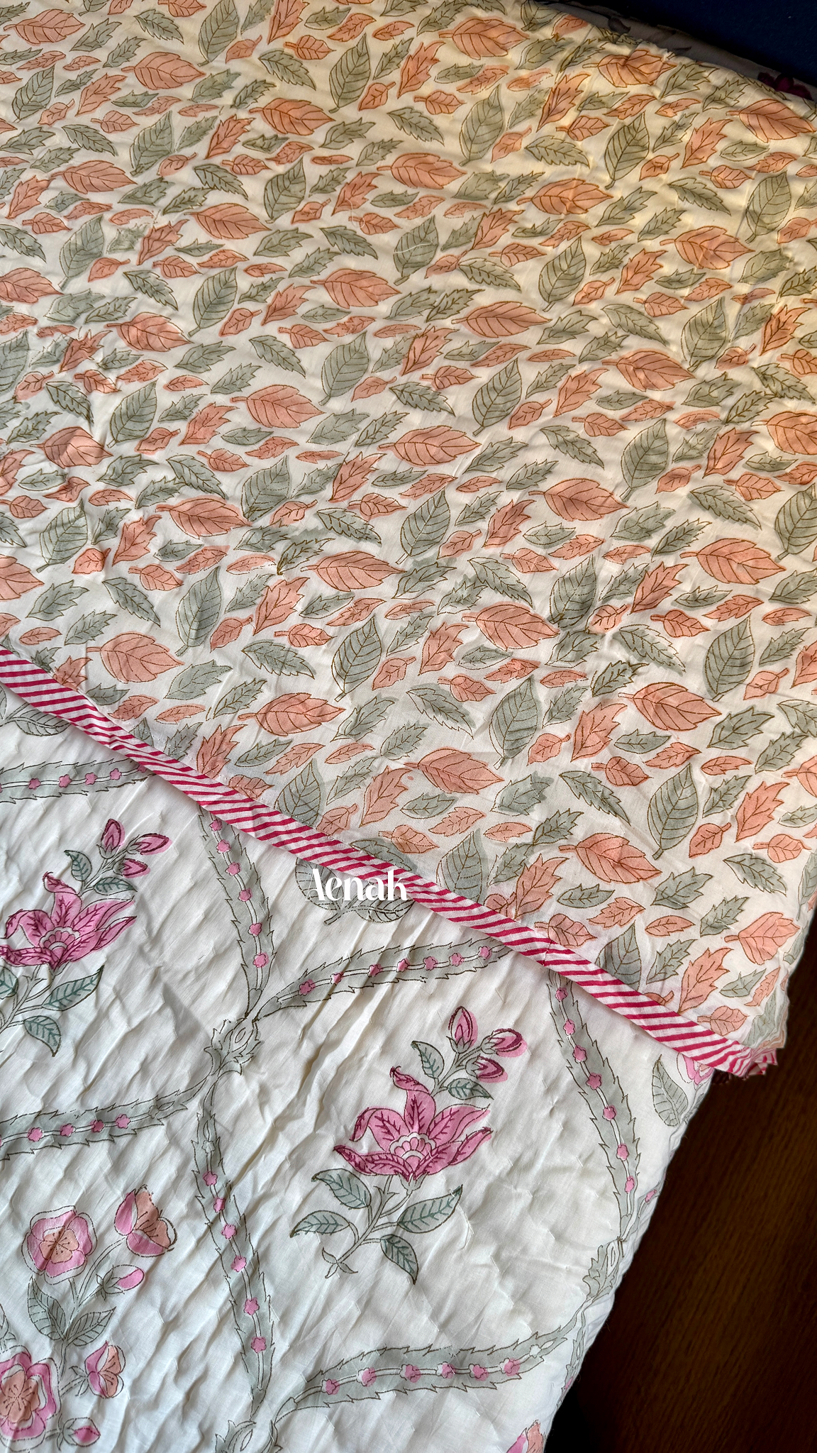 Pink Periwinkle Handblock Bedsheet + Quilt Combo