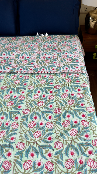 Red Anaar Baag Handblock Printed Mulmul Cotton Reversible Dohar