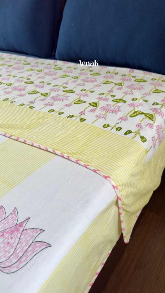 Pichwai Lotus Handblock Printed Mulmul Cotton Reversible Dohar