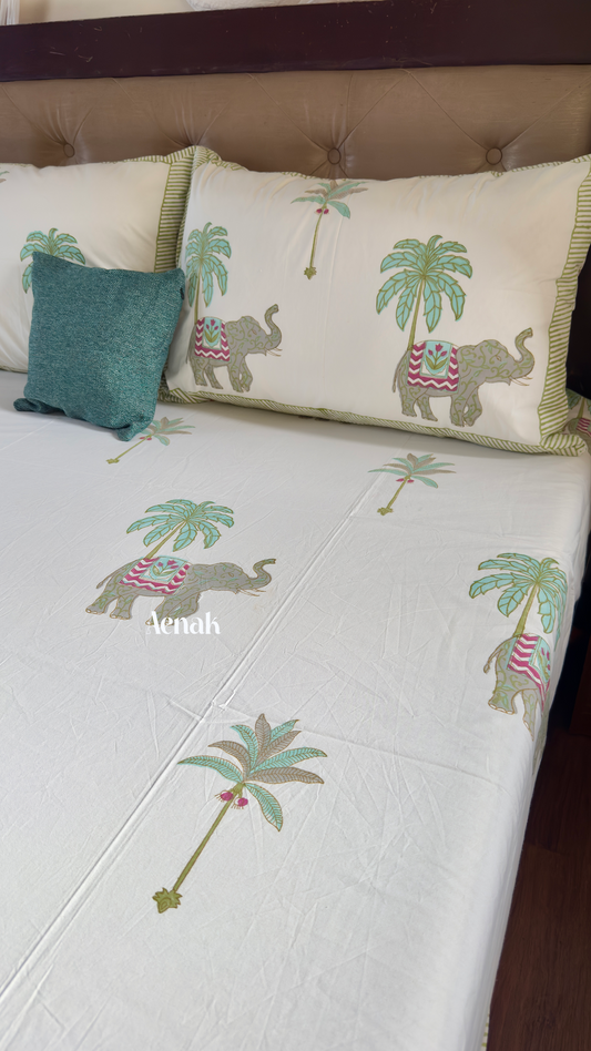 Grey Elephant Handblock Printed Premium Cotton Bedsheet