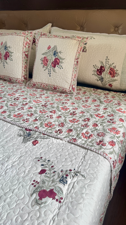 Burgundy Anaar Handblock Printed Reversible Quilted Bedcover