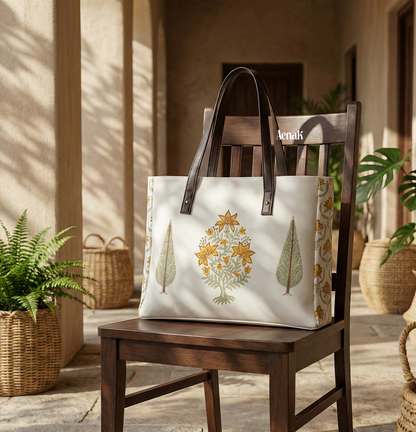 Yellow Floral Boota Handblock Artisanal Handbag