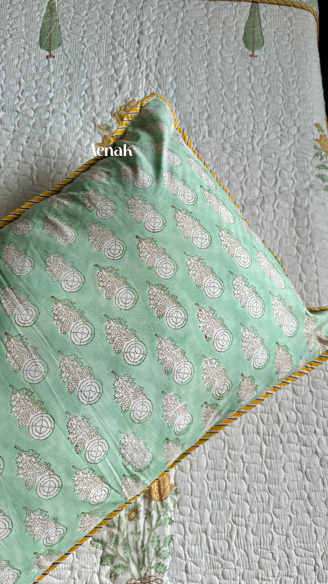 Yellow Marigold Handblock Printed Reversible Quilted Cotton Bedcover