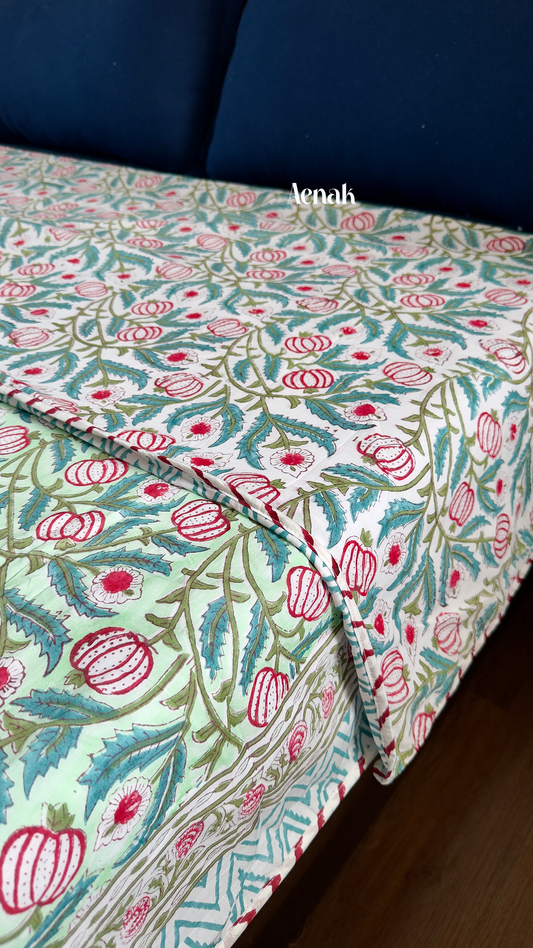 Red Anaar Baag Handblock Printed Mulmul Cotton Reversible Dohar