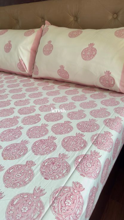 Pink Anaar Jaal Handblock Printed Premium Cotton Bedsheet