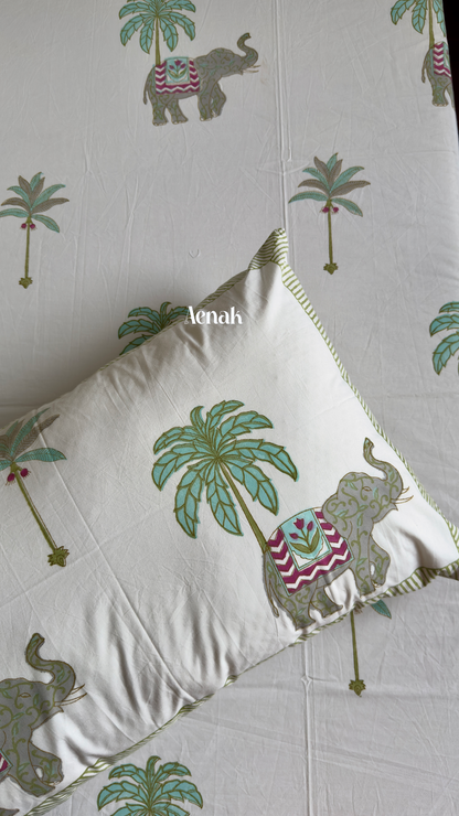 Grey Elephant Handblock Printed Premium Cotton Bedsheet