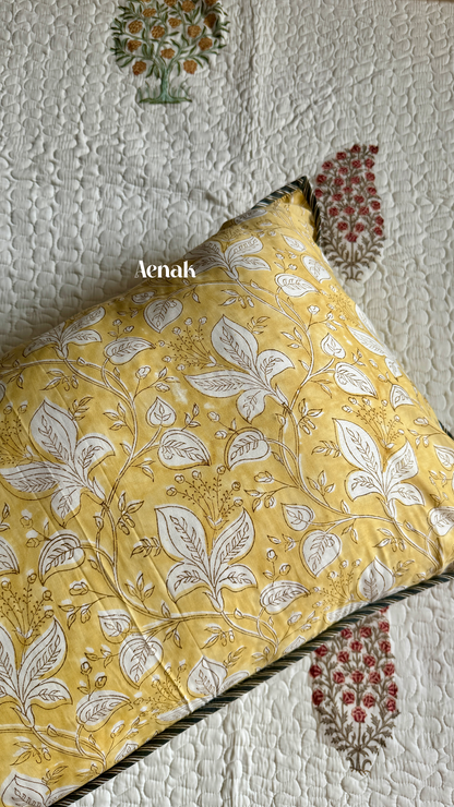Yellow & Red Phool Boota Handblock Printed Reversible Quilted Bedcover