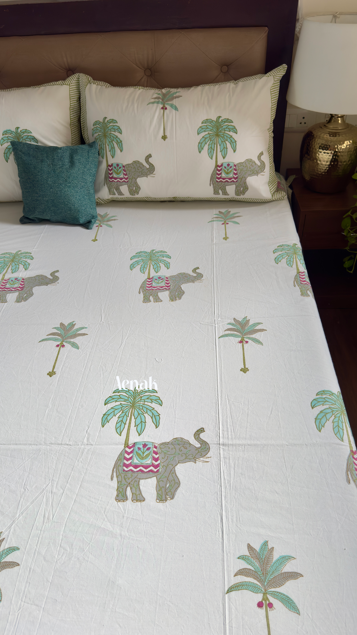 Grey Elephant Handblock Printed Premium Cotton Bedsheet