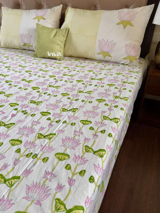 Pichwai Lotus Handblock Printed Premium Cotton Bedsheet