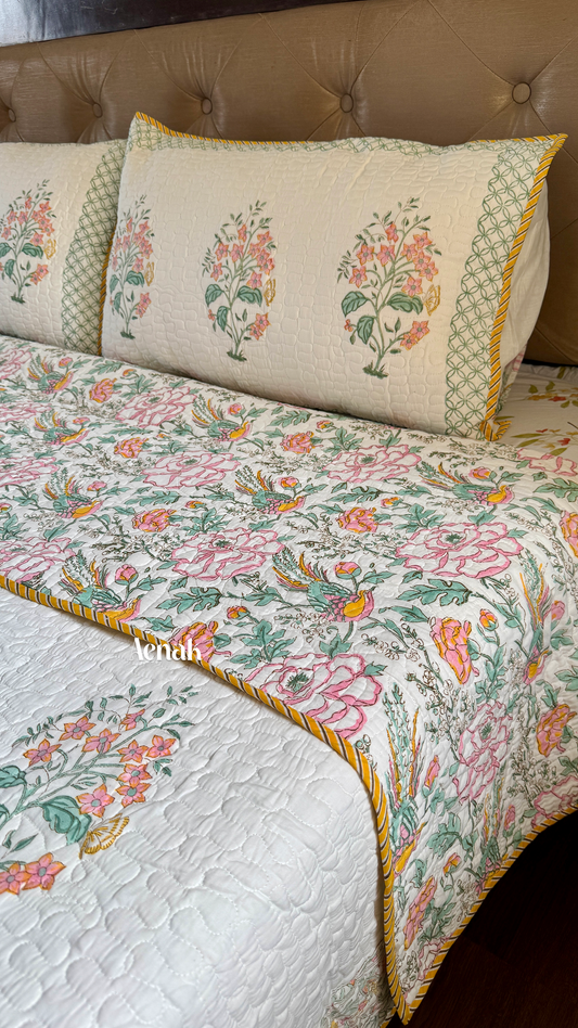 Peach Anokhi Handblock Printed Reversible Quilted Bedcover