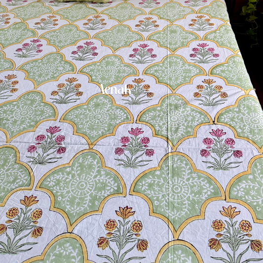 Mint Green & Yellow Handblock Duvet/Quilt Cover
