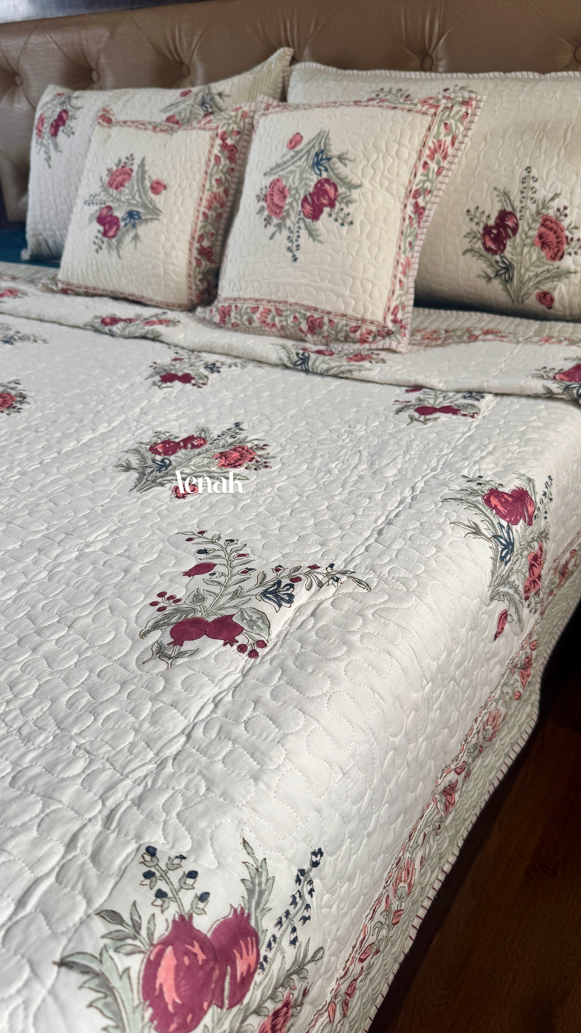 Burgundy Anaar Handblock Printed Reversible Quilted Bedcover