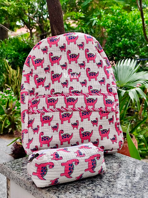 Pink Dinosaur Quilted Kids Backpack