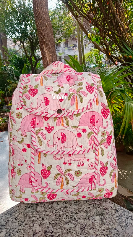 Pink Elephant Quilted Kids Backpack