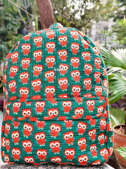 Orange Owl Quilted Kids Backpack