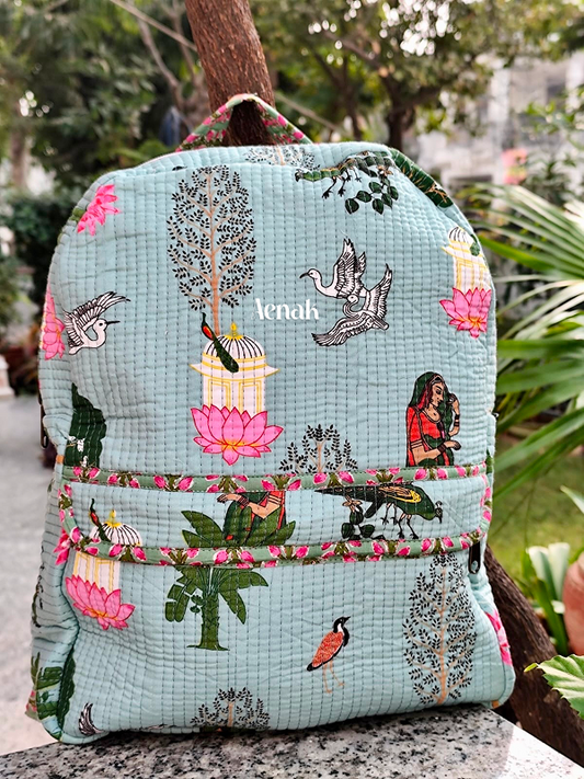 Pink Lotus Jaipuri Quilted Kids Backpack