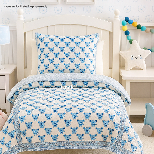 Blue Panda Handblock Printed Reversible Mulmul Cotton Blanket
