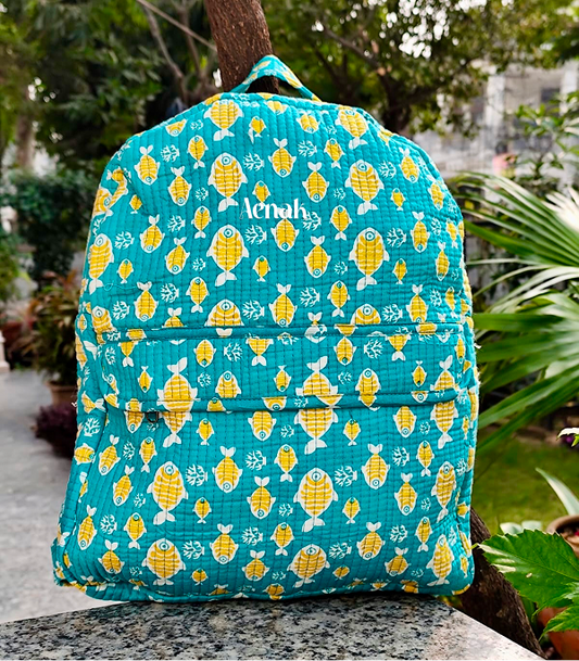 Yellow Fish Quilted Kids Backpack